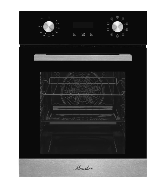 Духовой шкаф электрический Monsher MOE 4592 Acier ширина 45 см, High-Tech, 50 л, гидролизная очистка, 9 режимов, черный/нерж. сталь