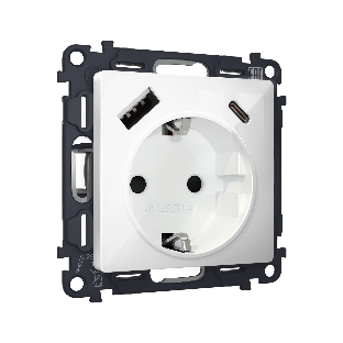 Комплект механизма электрической розетки ALFA Белый глянец 2USB A+C 20W (быстрая зарядка) с/з QUANT (AP1100, VM160) MA110010