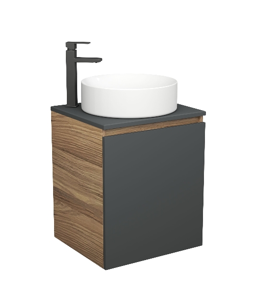 Тумба Bau Dream Blackwood 50 графит, раковина BAU Dream круглая D41, смеситель для раковины высокий Hotel Black, черный