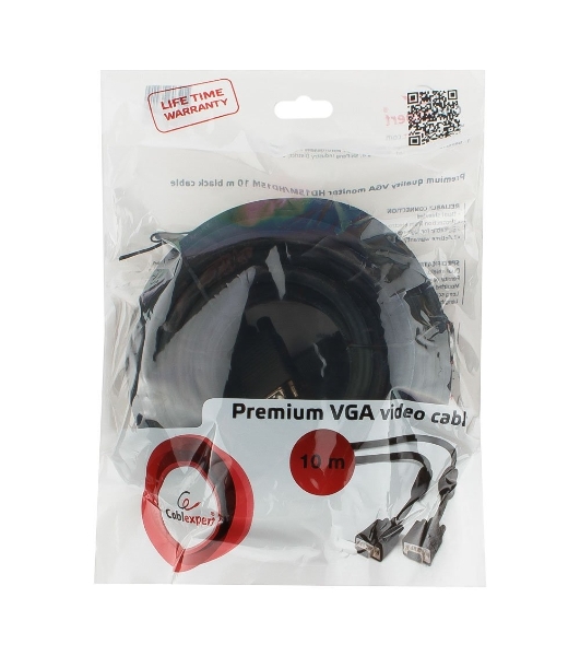 Кабель Gembird/Cablexpert VGA Premium, 15M/15M, 10м, черный, тройной экран, феррит.кольца