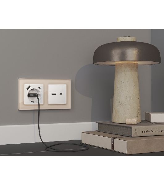 Комплект механизма электрической розетки ALFA Белый глянец 2USB A+C 20W (быстрая зарядка) с/з QUANT (AP1100, VM160) MA110010