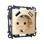 Комплект механизма электрической розетки ALFA Шампань 2USB A+A 18W (быстрая зарядка) с/з QUANT (AP6090, VM155) MA609010, фото 1