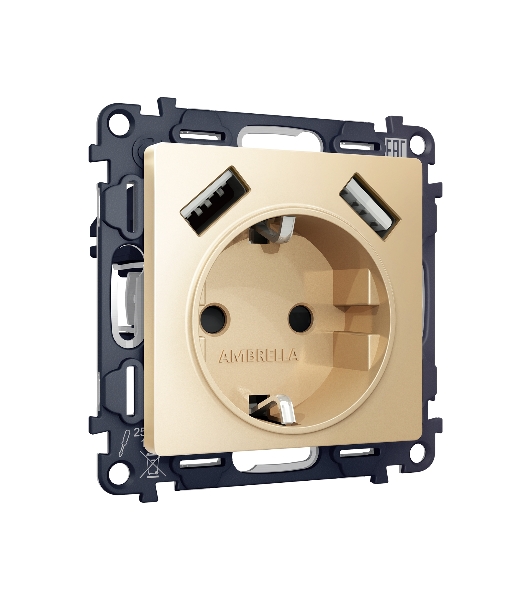 Комплект механизма электрической розетки ALFA Шампань 2USB A+A 18W (быстрая зарядка) с/з QUANT (AP6090, VM155) MA609010
