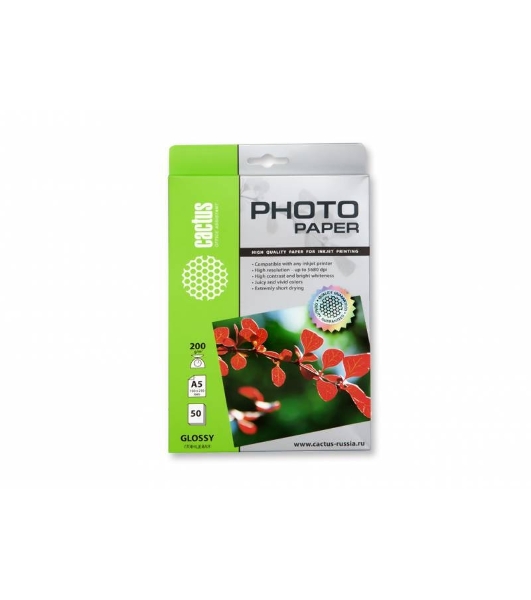 Фотобумага Cactus CS-GA520050 A5/200г/м2/50л. глянцевая для струйной печати