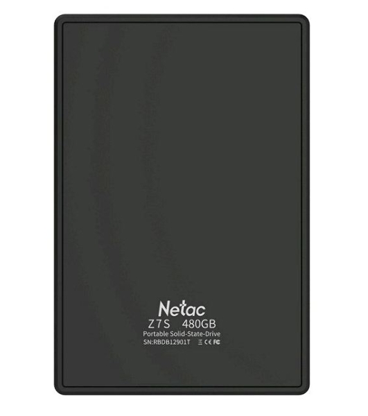 Внешний SSD Netac Z7S, 480 Gb, USB 3.2 Gen 2 Type-C, R/W 550/480, черный