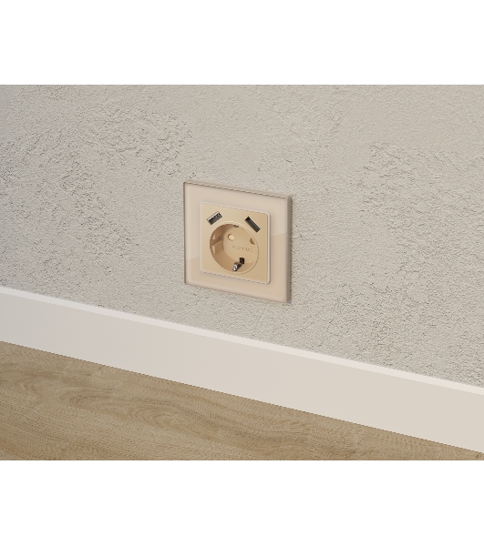 Комплект механизма электрической розетки ALFA Шампань 2USB A+A 18W (быстрая зарядка) с/з QUANT (AP6090, VM155) MA609010