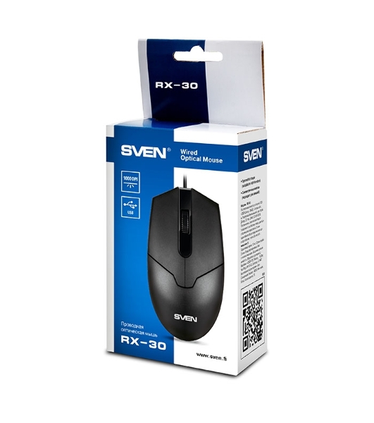 Мышь проводная SVEN RX-30 черный, 1000 dpi, USB, кнопки - 3