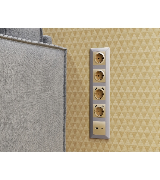 Комплект механизма электрической розетки ALFA Шампань 2USB A+A 18W (быстрая зарядка) с/з QUANT (AP6090, VM155) MA609010