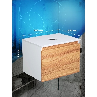 Комплект: тумба Bau Dream Blackwood 60, 1 ящик, раковина прямоугольная BAU Cerama 48х37, мрамор, смеситель Hotel Stil, нерж сталь