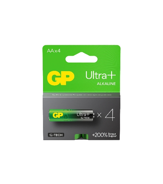 Алкалиновые батарейки c технологией G-tech GP Ultra Plus Alkaline 15А AА - 4 шт. на блистере