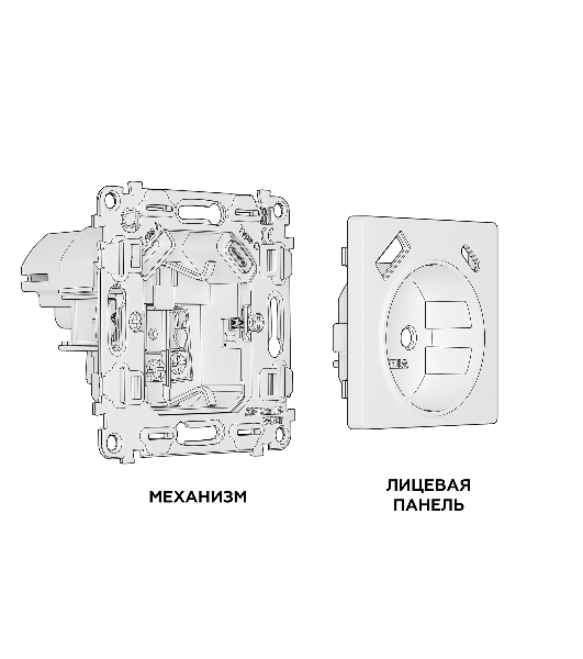 Комплект механизма электрической розетки ALFA Белый глянец 2USB A+C 20W (быстрая зарядка) с/з QUANT (AP1100, VM160) MA110010