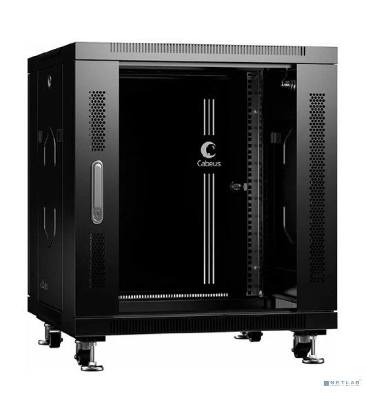 Шкаф телекоммуникационный напольный Cabeus, IP20, 12U, 730х600х600 мм (ВхШхГ), дверь: стекло, боковая панель: сплошная, разборный, черный