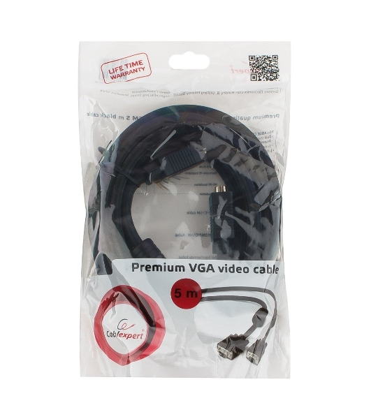 Кабель Gembird/Cablexpert VGA Premium, 15M/15M, 5.0м,черный,тройной экран, феррит.кольца