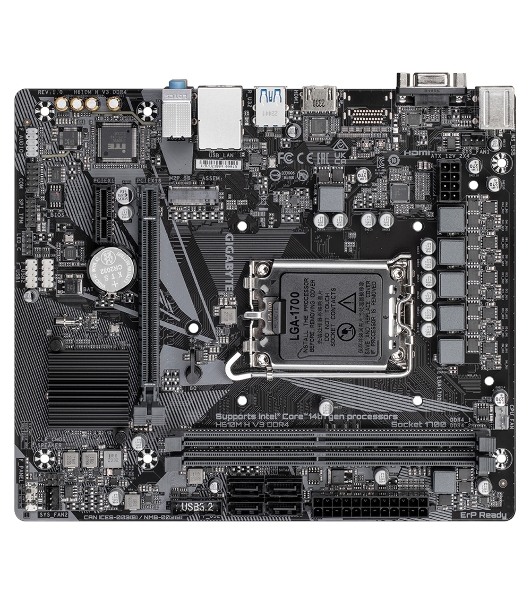 Материнская плата Gigabyte H610M H V3 DDR4, LGA 1700, Intel H610, 2xDDR4, 4xSATA, 1xM.2, 1xPCIe 4.0 x16, 1xPCIe x1, 1xHDMI, 1x 1Gb LAN, 2xUSB-A 3.2 Gen 1, 4xUSB-A 2.0, 3x 3.5 мм, 7.1, mATX