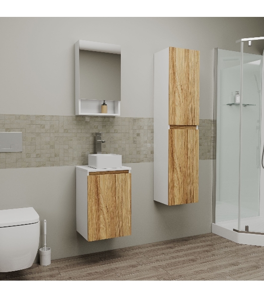 Комплект для ванной, 4 предмета (Тумба Bau Dream Blackwood 40, раковина BAU Mini 24х24, смеситель для раковины высокий Hotel Still, нержавеющая сталь, выпуск клик клак, белый)