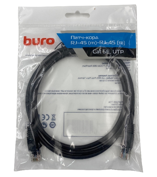 Патч-корд Buro UTP 4 пары cat5E CCA molded 1.5м черный RJ-45 (m)-RJ-45 (m)