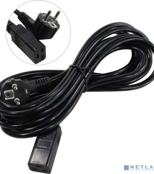 Кабель питания ExeGate Power PC19-5P (Евровилка Schuko->С19) VDE-250V-3*1.5-CU, черный, 16А, 5м