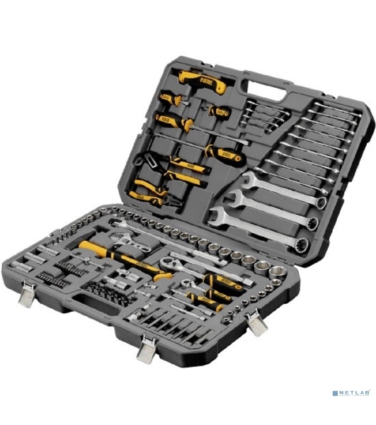 Набор инструментов Denzel 1/2', 1/4', CrV, S2, пластиковый кейс, 122 предмета