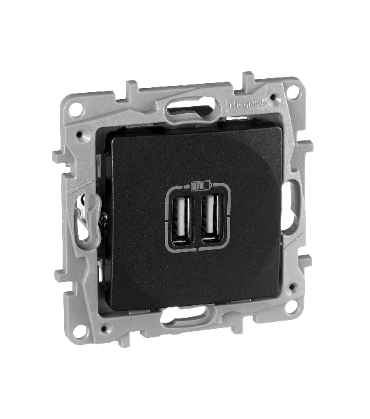 Розетка USB 2-ая 240В/5В 2400мА 672694 Legrand Etika Антрацит