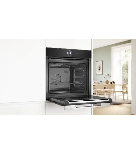 Духовой шкаф Bosch HSG7361B1 Home Connect!! Serie 8, черный, 21 режим + комбинированные режимы, функция приготовление на пару 100%, 4-слойное остекление, 3 цветных текстовых TFT-дисплея 2,5' с сенсорным управлением, ControlRing, функции HomeConnect, трехстороннее LED-освещение,самоочистка EcoClean