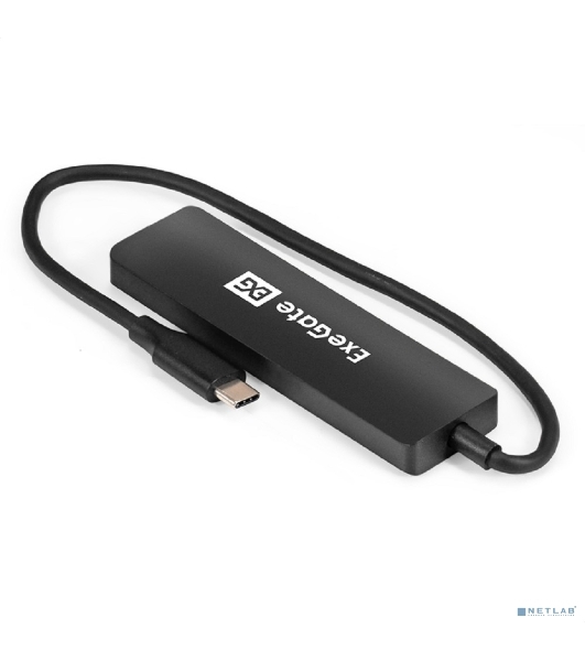USB-концентратор 4-в-1 ExeGate DUB-4CP/3 (кабель-адаптер USB Type C --> 4xUSB3.0, Plug&Play, черный)