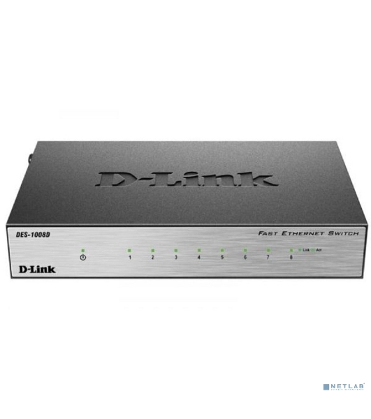 Коммутатор D-Link DES-1008D/(K2A/K3A)RU/J1A/J2A/L2A/L2B, 8×100 Мбит/с, неуправляемый