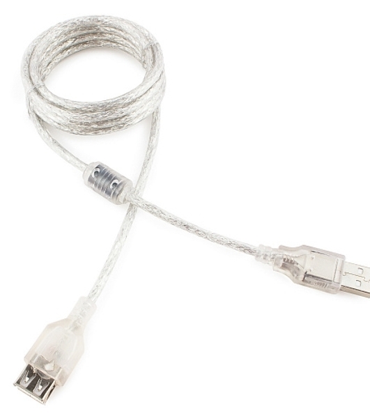 Кабель-удлинитель USB2.0 Pro Cablexpert CCF-USB2-AMAF-TR-6, AM/AF, 1,8м, экран, 2феррит.кольца, прозрачный, пакет