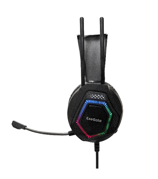 Гарнитура Exegate Cosmos HS-704GL чёрный, проводная, USB, виртуальный звук 7.1, подсветка