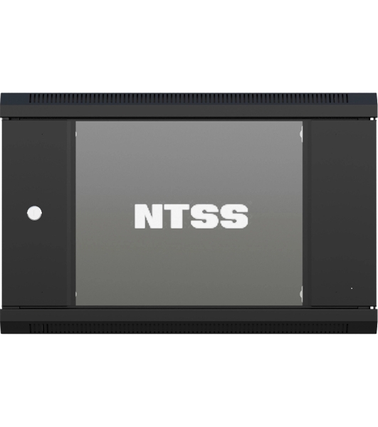 Шкаф коммутационный NTSS NTSS-W6U6045GS-BL настенный 6U 570x450 мм пер. дв. стекл 60 кг черный 350 мм 18 кг 220 град. 370 мм IP20 сталь