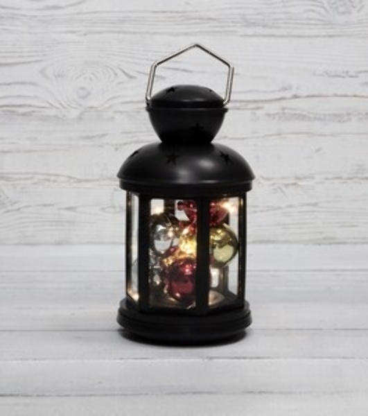 Декоративный фонарь Neon-night с шариками 12х12х20,6 см, черный корпус, теплый белый цвет свечения