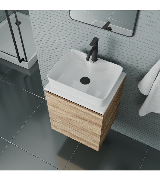 Тумба Bau Dream Blackwood 50 с дверцей, раковина BAU Cerama 48х37 белая, смеситель Hotel Dream Black, нерж. сталь, черный, выпуск клик клак черный