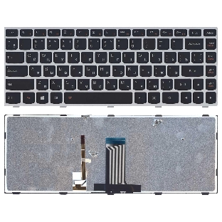 Клавиатура для ноутбука Lenovo Flex 2-14 G40-30 G40-70 черная с серебристой рамкой с подсветкой