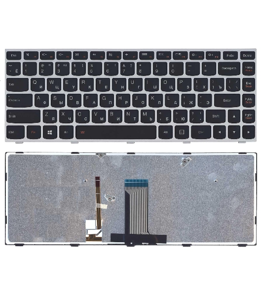 Клавиатура для ноутбука Lenovo Flex 2-14 G40-30 G40-70 черная с серебристой рамкой с подсветкой