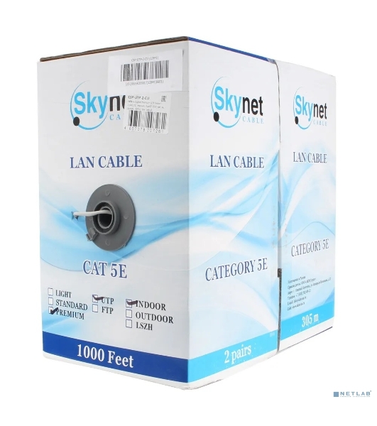 Кабель SkyNet Premium UTP indoor 2x2x0,51, медный, FLUKE TEST, кат.5e, однож., 305 м, box, серый
