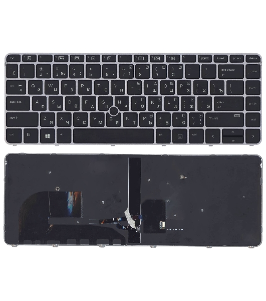 Клавиатура для ноутбука HP EliteBook 745 G3 черная с серой рамкой с указателем и подсветкой