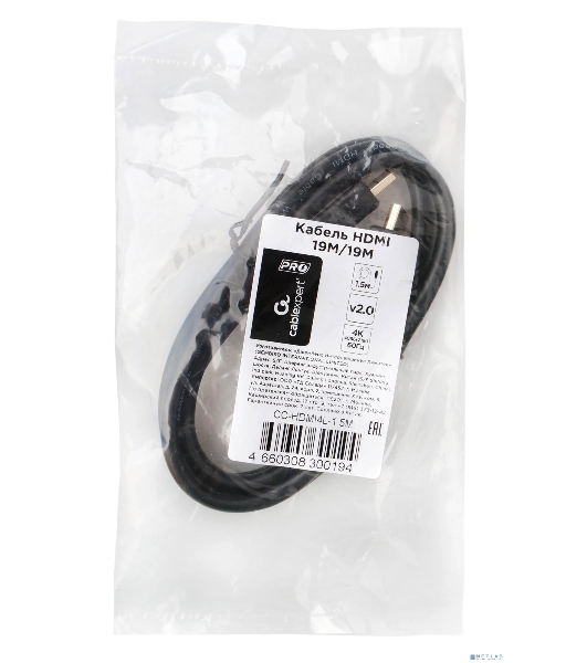 Кабель HDMI Cablexpert CC-HDMI4L-1.5M, 19M/19M, v2.0, Light, позол.разъемы, экран, 1.5м, черный, пакет