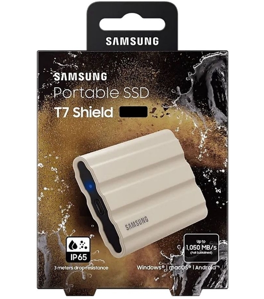 Внешний SSD Samsung T7 Shield, 1TB, USB 3.2 Gen 2 Type-C, R/W 1050/1000, бежевый