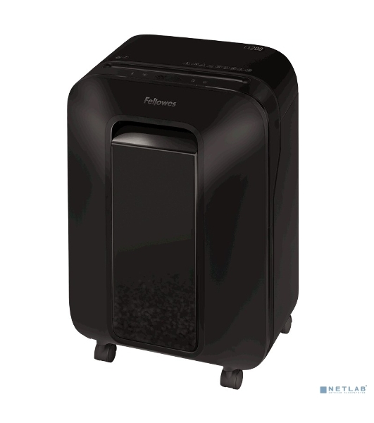Шредер Fellowes PowerShred LX200 черный (секр.P-4)/перекрестный/12лист./22лтр./скрепки/скобы/пл.карты