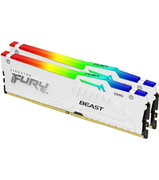 Оперативная память Kingston Fury Beast, DDR5, 32Gb (2x16GB), 5600MHz, CL36, DIMM, радиатор, RGB, белый