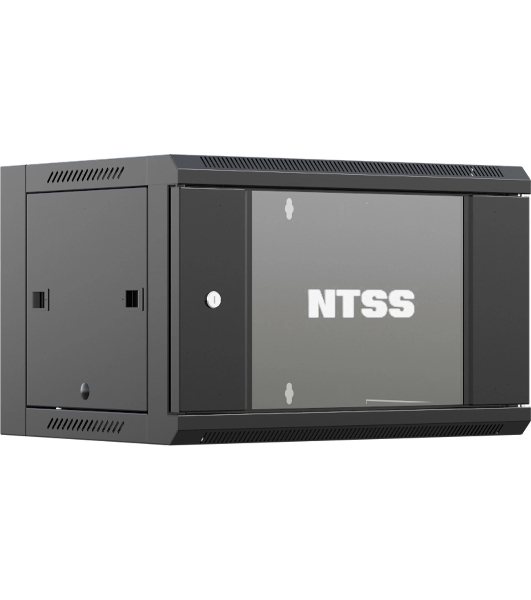 Шкаф коммутационный NTSS NTSS-W9U6045GS-BL настенный 9U 570x450мм пер.дв.стекл 60кг черный 350мм 20.1кг 220град. 370мм IP20 сталь