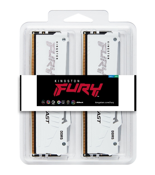 Оперативная память Kingston Fury Beast, DDR5, 32Gb (2x16GB), 5600MHz, CL36, DIMM, радиатор, RGB, белый