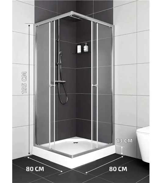 Душевой уголок BAU Stil Hit с поддоном 80x80х195, прозрачное закаленное стекло, хромированный профил