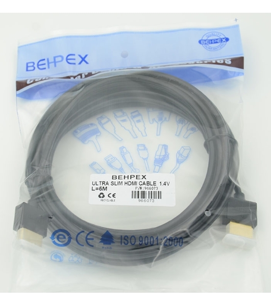 Кабель HDMI Behpex Gold Plated Connector, Ver1.4, Ultra Slim HDMI(19pin)/HDMI(19pin) (5м) феррит.кольца позолоченные контакты