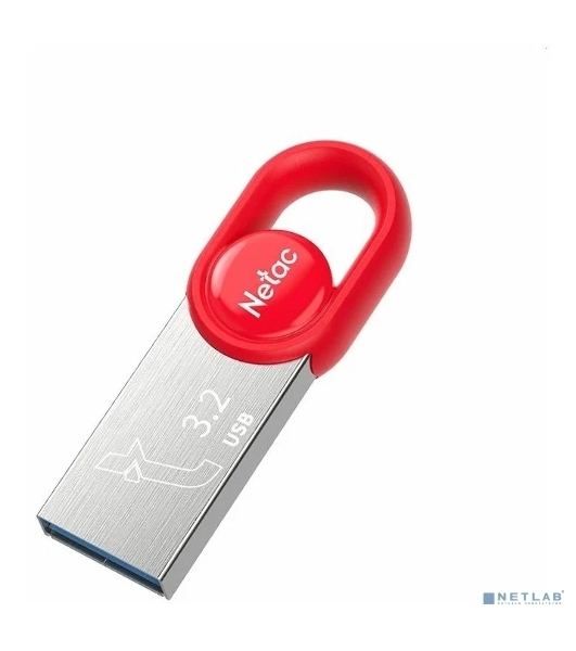 Флешка USB Netac UM2 (NT03UM2N-128G-32RE), 128Gb, USB 3.0, R/W 130/50, серебристый/красный