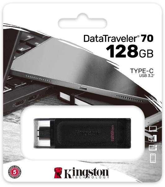 Флешка USB Kingston DataTraveler DT70 (DT70/128Gb), 128Gb, USB Type-C 3.2, R/W 70/45, черный