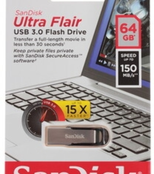 Флешка USB Sandisk 64Gb Cruzer Ultra Flair SDCZ73-064G-G46 USB 3.0 серебристый/черный