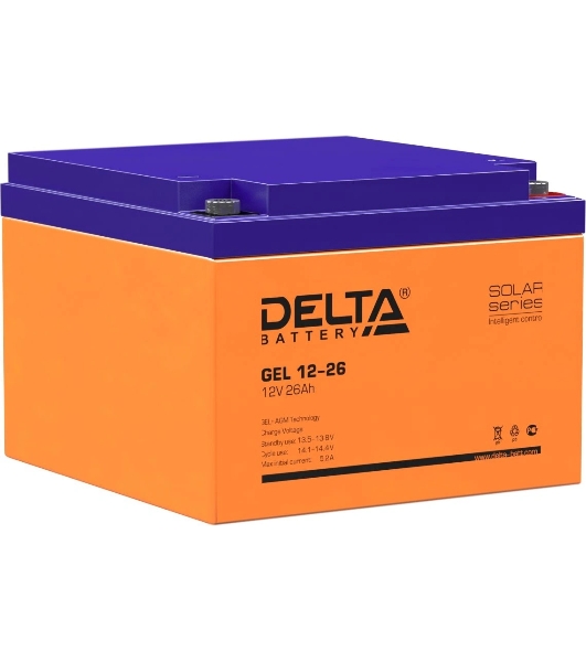 Аккумуляторная батарея Delta GEL 12-26 напряжение 12В, емкость 26А·ч (174х166х125мм)