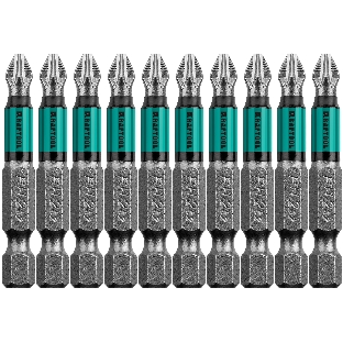 Биты KRAFTOOL, PH2, 50 мм, тип хвостовика E 1/4', 10 шт в блистере 26122-2-50-10