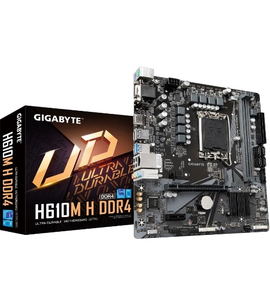 Материнская плата Gigabyte H610M-H DDR4, LGA 1700, Intel H610, 2xDDR4, 4xSATA, 1xM.2, 1xPCIe 4.0 x16, 2xPCIe 3.0 x1, 1xVGA, 1xHDMI, 1x1Gb LAN, 4xUSB-A 5Gbps, 2xUSB-A 2.0, 1xPS/2, 3x3.5 мм, 7.1, mATX