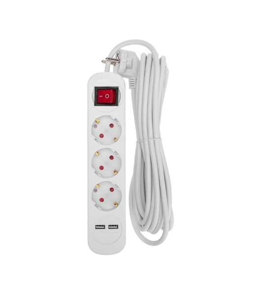 Удлинитель Rexant STANDARD 3 гнезда, 5 м, 3х1,0 мм², с/з, с выключателем, 2 USB, белый